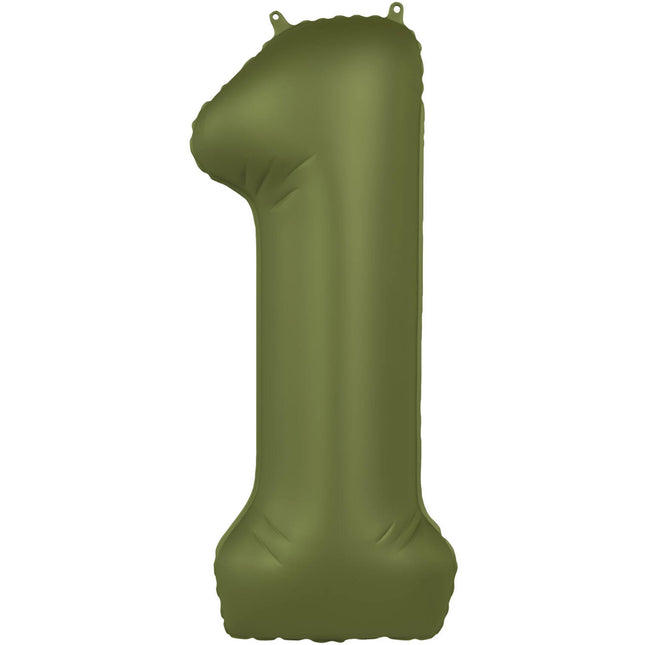 Feestbazaar Folieballon Cijfer 1 Olijfgroen Mat (86cm)