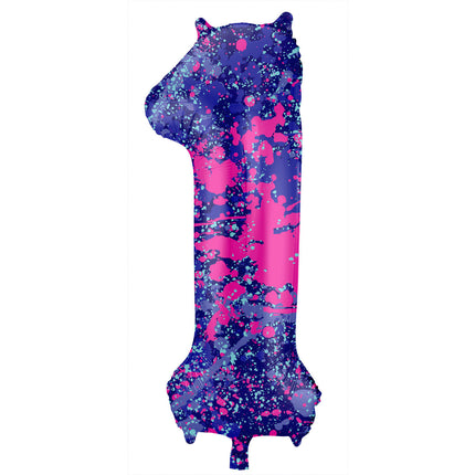 Feestbazaar Folieballon Cijfer 1 Paint Splash Neon (86cm)