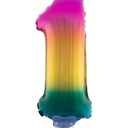 Feestbazaar Folieballon Cijfer 1 Regenboog - 41cm