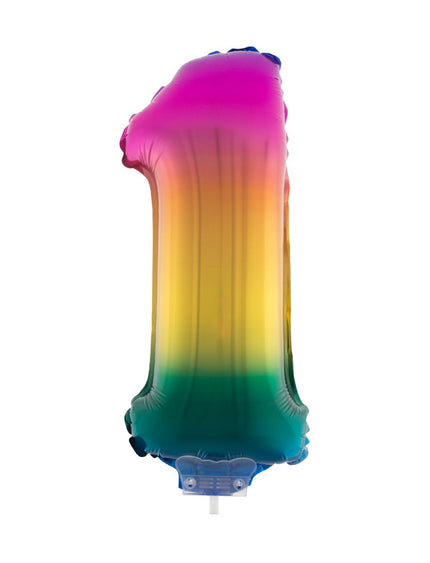 Feestbazaar Folieballon Cijfer 1 Regenboog - 41cm