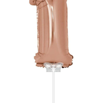 Feestbazaar Folieballon Cijfer '1' Rose Goud 40cm met stokje