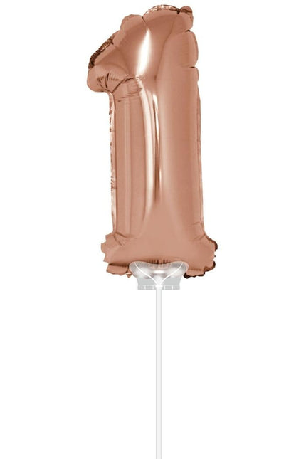 Feestbazaar Folieballon Cijfer '1' Rose Goud 40cm met stokje