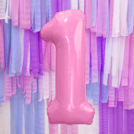 Feestbazaar Folieballon cijfer 1 roze 86cm
