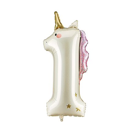 Feestbazaar Folieballon Cijfer 1 Unicorn (93cm)