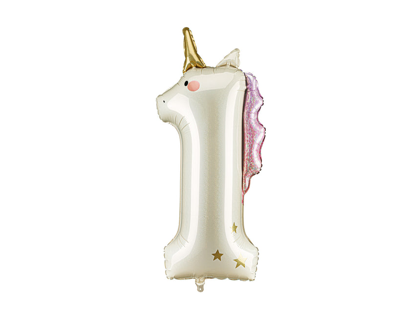 Feestbazaar Folieballon Cijfer 1 Unicorn (93cm)