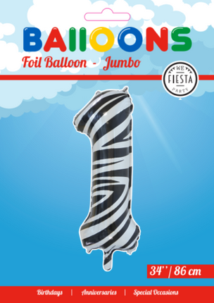 Feestbazaar Folieballon Cijfer 1 Zebra (86cm)