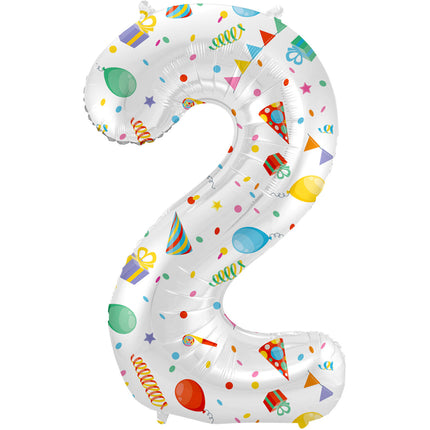 Feestbazaar Folieballon Cijfer 2 Joyful Party - 86 cm