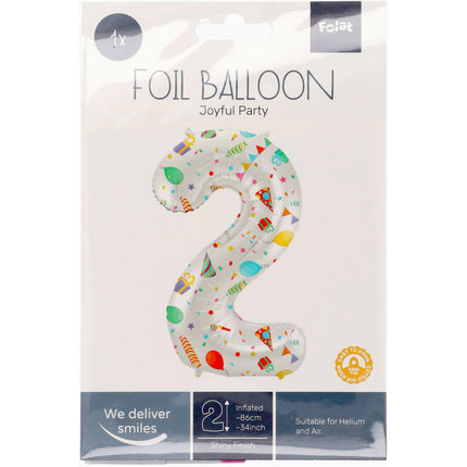 Feestbazaar Folieballon Cijfer 2 Joyful Party - 86 cm