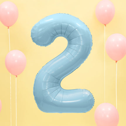 Feestbazaar Folieballon cijfer 2 lichtblauw 86cm