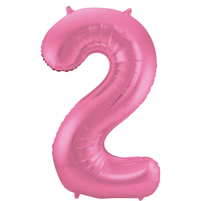 Feestbazaar Folieballon Cijfer 2 Metallic Mat Roze (86cm)