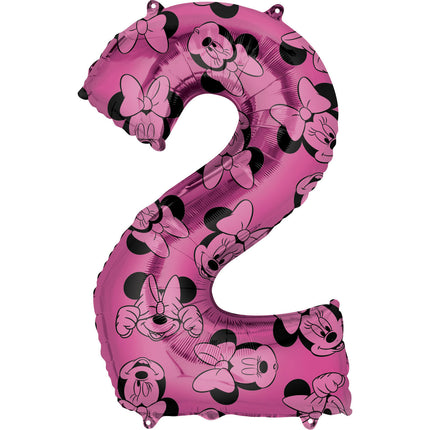 Feestbazaar Folieballon Cijfer 2 Minnie Mouse Roze (66cm)