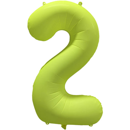 Feestbazaar Folieballon Cijfer 2 Neon Geel (86cm)