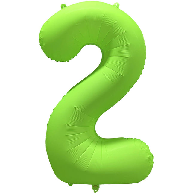 Feestbazaar Folieballon Cijfer 2 Neon Groen (86cm)