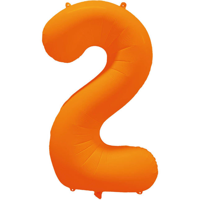 Feestbazaar Folieballon Cijfer 2 Neon Oranje (86cm)