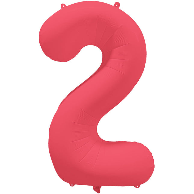 Feestbazaar Folieballon Cijfer 2 Neon Rood (86cm)