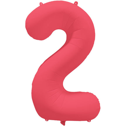 Feestbazaar Folieballon Cijfer 2 Neon Rood (86cm)