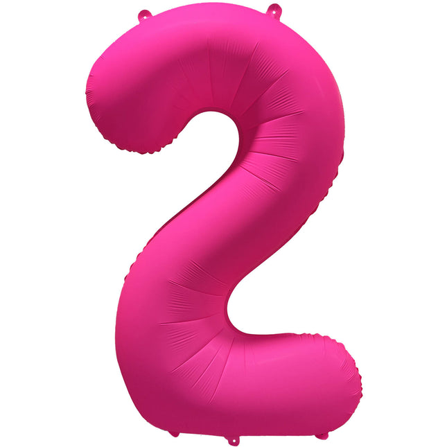 Feestbazaar Folieballon Cijfer 2 Neon Roze (86cm)