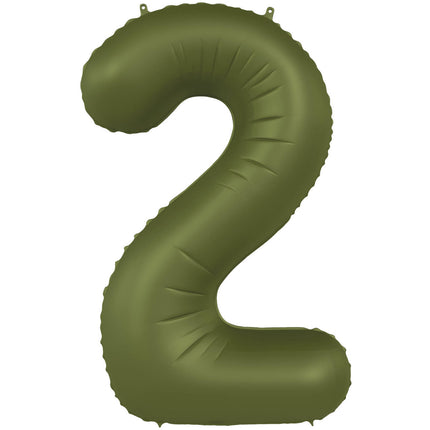 Feestbazaar Folieballon Cijfer 2 Olijfgroen Mat (86cm)