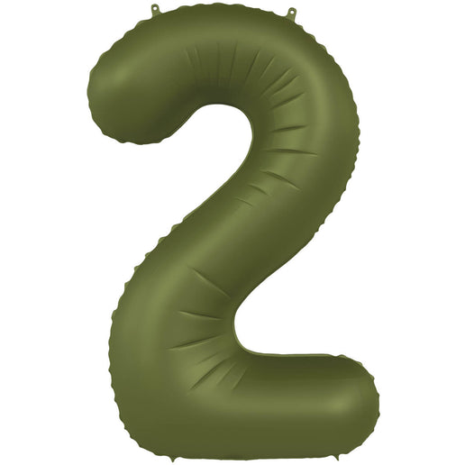 Feestbazaar Folieballon Cijfer 2 Olijfgroen Mat (86cm)