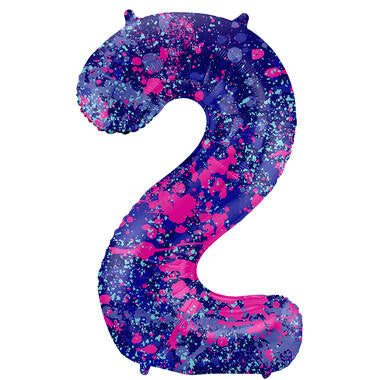 Feestbazaar Folieballon Cijfer 2 Paint Splash Neon (86cm)