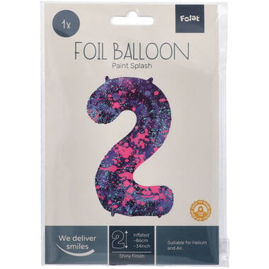 Feestbazaar Folieballon Cijfer 2 Paint Splash Neon (86cm)