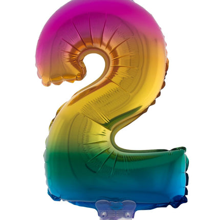 Feestbazaar Folieballon Cijfer 2 Regenboog - 41cm