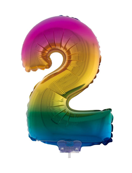 Feestbazaar Folieballon Cijfer 2 Regenboog - 41cm