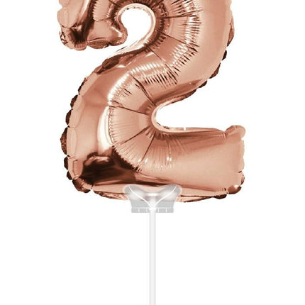 Feestbazaar Folieballon Cijfer '2' Rose Goud 40cm met stokje