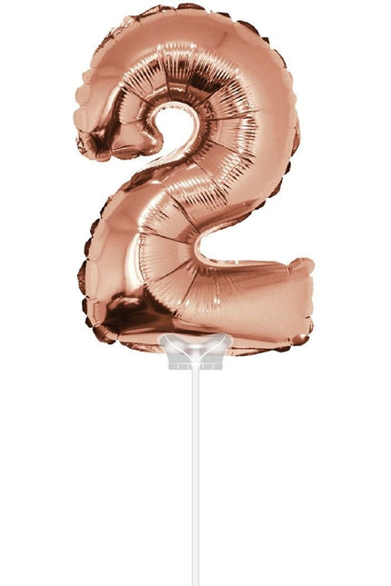 Feestbazaar Folieballon Cijfer '2' Rose Goud 40cm met stokje