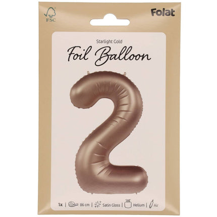 Feestbazaar Folieballon Cijfer 2 Starlight Gold (86cm)
