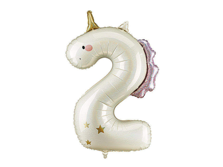 Feestbazaar Folieballon Cijfer 2 Unicorn (93cm)