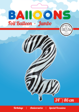 Feestbazaar Folieballon Cijfer 2 Zebra (86cm)
