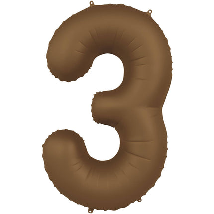 Feestbazaar Folieballon Cijfer 3 Bruin Mat (86cm)