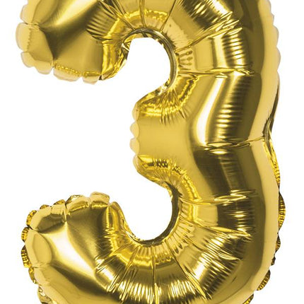 Feestbazaar Folieballon Cijfer '3' Goud 36cm