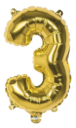 Feestbazaar Folieballon Cijfer '3' Goud 36cm