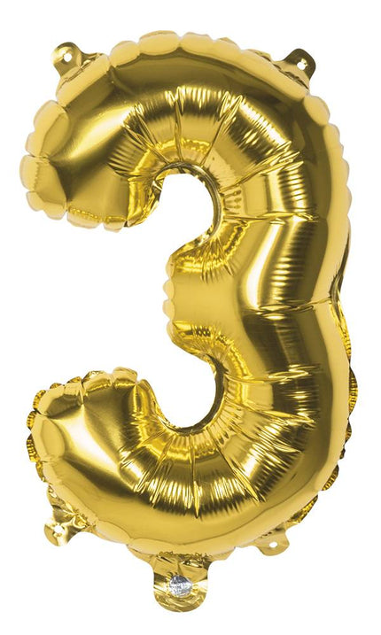 Feestbazaar Folieballon Cijfer '3' Goud 36cm