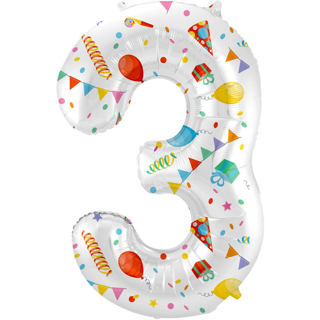 Feestbazaar Folieballon Cijfer 3 Joyful Party - 86 cm