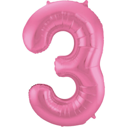 Feestbazaar Folieballon Cijfer 3 Metallic Mat Roze (86cm)