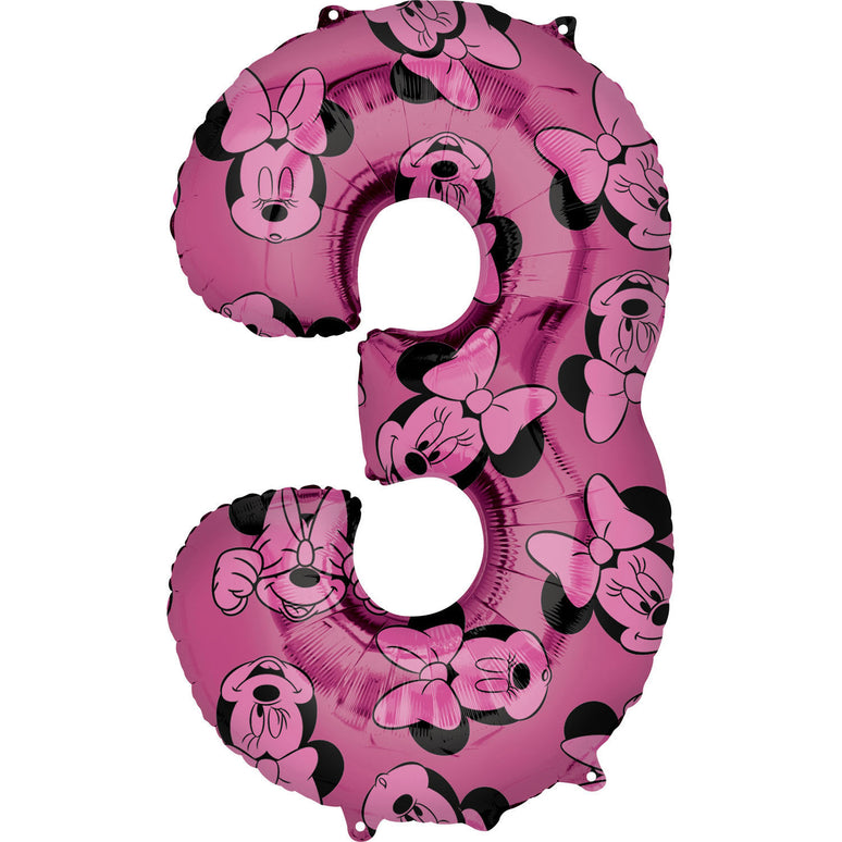 Feestbazaar Folieballon Cijfer 3 Minnie Mouse Roze (66cm)