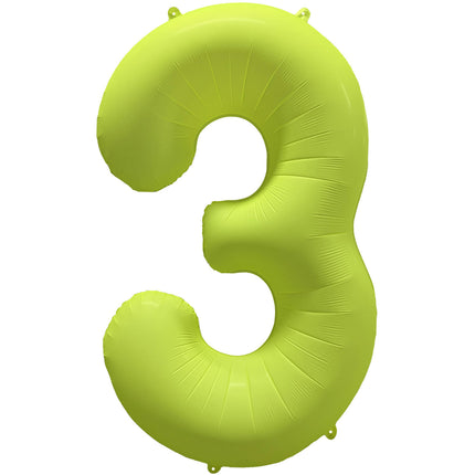 Feestbazaar Folieballon Cijfer 3 Neon Geel (86cm)