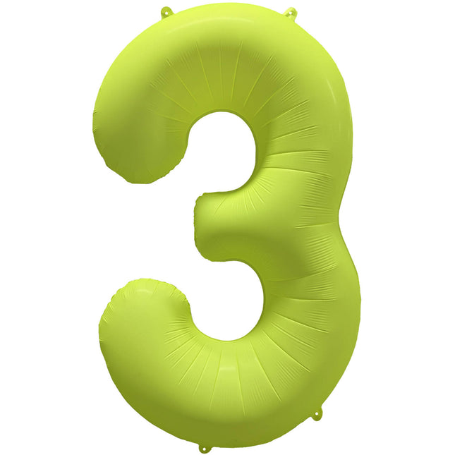 Feestbazaar Folieballon Cijfer 3 Neon Geel (86cm)