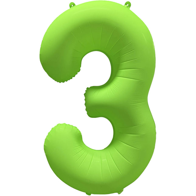 Feestbazaar Folieballon Cijfer 3 Neon Groen (86cm)