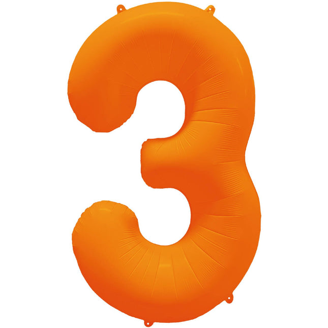 Feestbazaar Folieballon Cijfer 3 Neon Oranje (86cm)