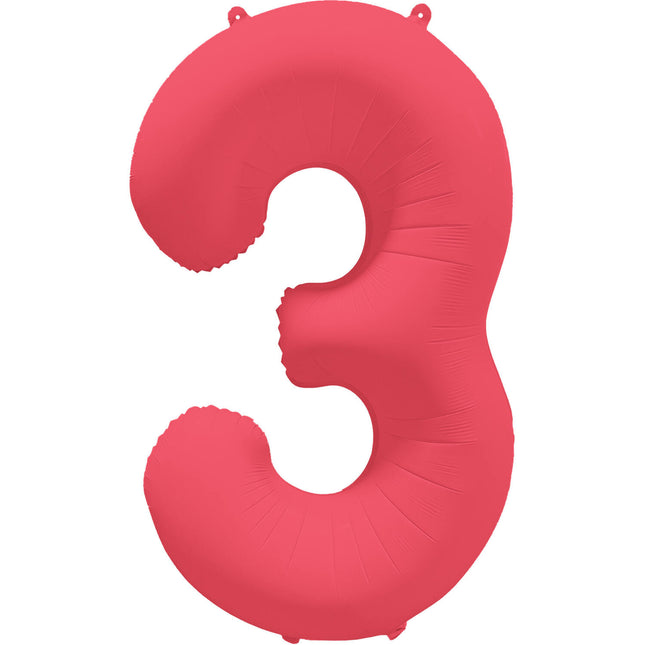 Feestbazaar Folieballon Cijfer 3 Neon Rood (86cm)