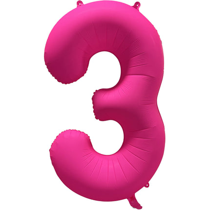 Feestbazaar Folieballon Cijfer 3 Neon Roze (86cm)