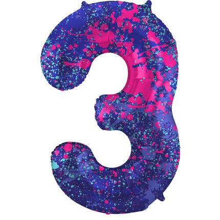 Feestbazaar Folieballon Cijfer 3 Paint Splash Neon (86cm)