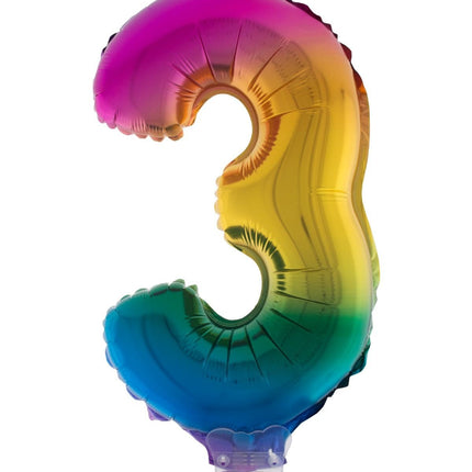 Feestbazaar Folieballon Cijfer 3 Regenboog - 41cm