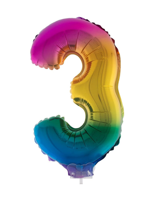 Feestbazaar Folieballon Cijfer 3 Regenboog - 41cm