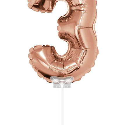 Feestbazaar Folieballon Cijfer '3' Rose Goud 40cm met stokje