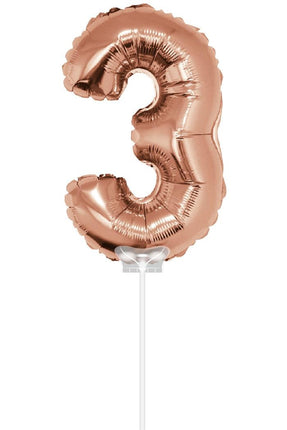 Feestbazaar Folieballon Cijfer '3' Rose Goud 40cm met stokje